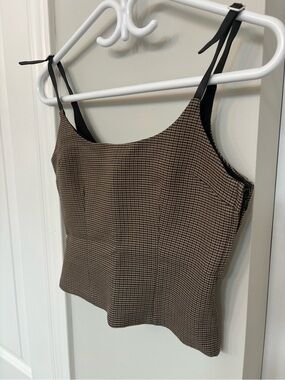 Zara Brown Houndstooth Leather Strap Cami